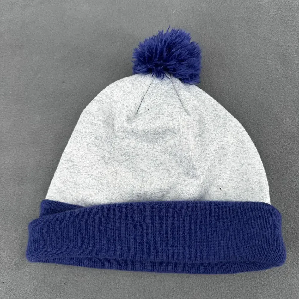 Nike Youth Blue White Pom‎ Beanie Hat Swoosh Cuffed Winter Knit Cap Boys